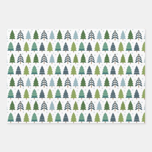 Moderner Blauer und grüner Weihnachtsbaum Geschenkpapier Set (Vorderseite)