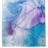 Moderner, blauer und Lila Marmoralkohol Tinte Duschvorhang (Vorderseite)