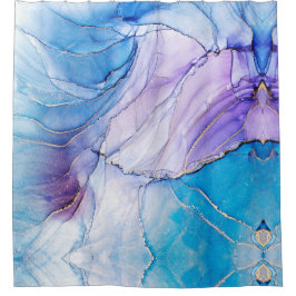 Moderner, blauer und Lila Marmoralkohol Tinte Duschvorhang