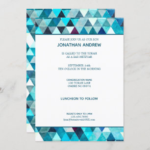 Moderner blauer Watercolor-abstraktes Bar Mitzvah Einladung