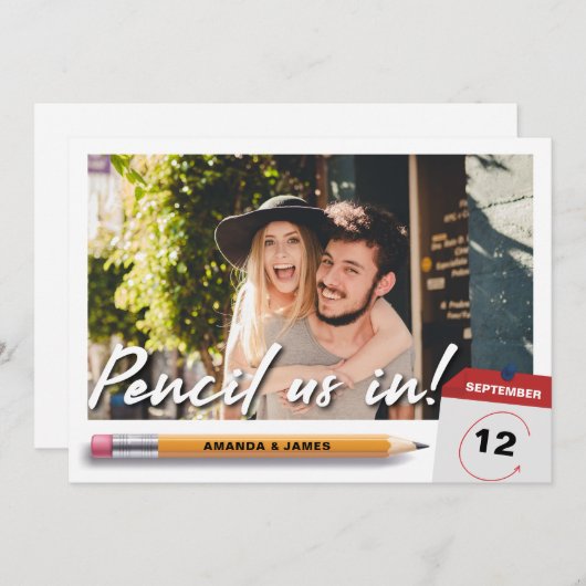 Moderner Bleistift in Foto Save the Date (Vorne/Hinten)