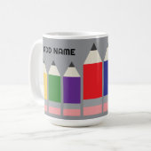 Moderner Bleistift mit Lehrername Kaffeetasse (Vorderseite Links)