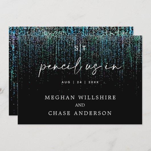 Moderner Bleistift uns im Aquamarinen Glitzer Edgy Einladung (Vorne/Hinten)