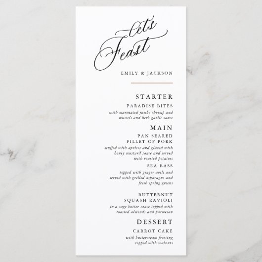 Moderner Block mit Skriptzeile Menükarte (Vorderseite)