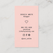 Moderner Blogger mit rosa, gürtelnem Herzchen Visitenkarte (Rückseite)