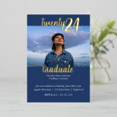 Moderner, Blue 2 Foto Abschluss Folieneinladung (Stehend vorne)