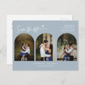 Moderner Blue Arch Foto QR-Code Save the Date Postkarte (Vorne/Hinten)