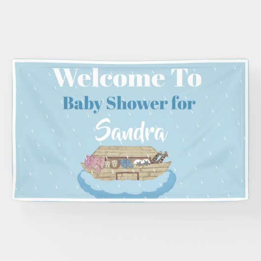Moderner Blue Baby Shower Boy Noah's Ark Elephant Banner (Horizontal)