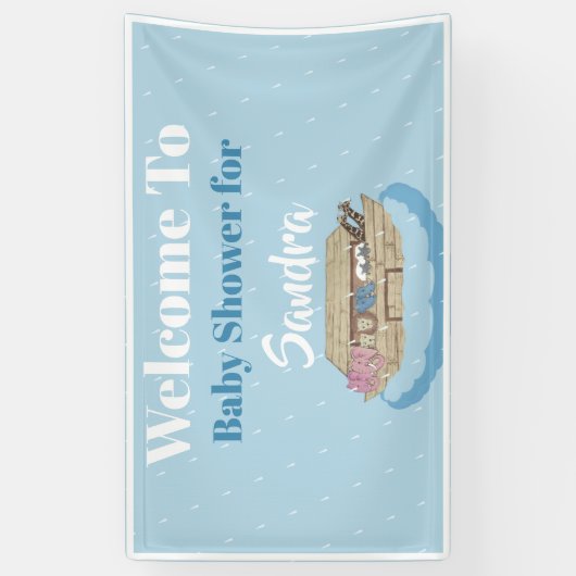 Moderner Blue Baby Shower Boy Noah's Ark Elephant Banner (Vertikal)
