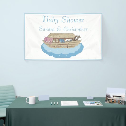 Moderner Blue Baby Shower Boy Noah's Ark Elephant Banner (Messeveranstaltung)