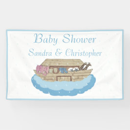Moderner Blue Baby Shower Boy Noah's Ark Elephant Banner