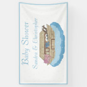 Moderner Blue Baby Shower Boy Noah's Ark Elephant Banner (Vertikal)