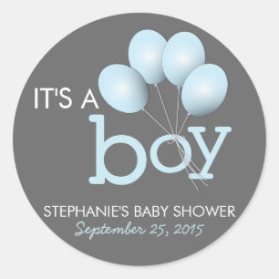 Moderner Blue Balloon Baby Showaufkleber Runder Aufkleber
