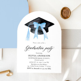 Moderner Blue Bow Graduation Cap Abschluss angekom Einladung