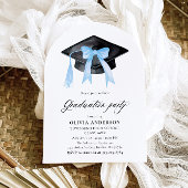 Moderner Blue Bow Graduation Cap Abschluss angekom Einladung