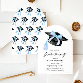Moderner Blue Bow Graduation Cap Abschluss angekom Einladung
