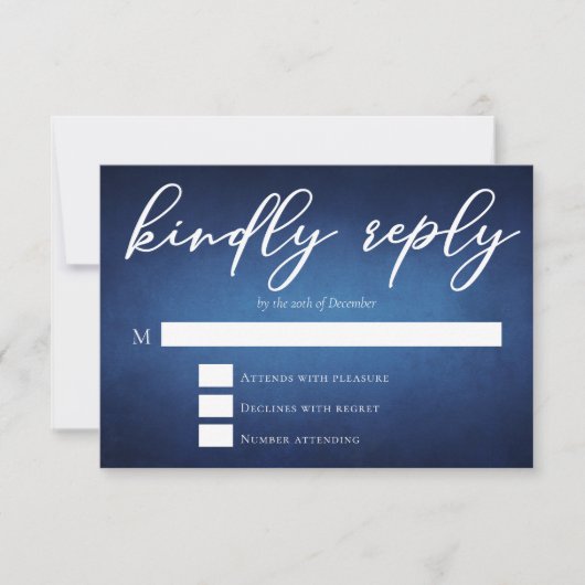Moderner Blue Chic Abend Wedding Kindly Antwort (Vorderseite)