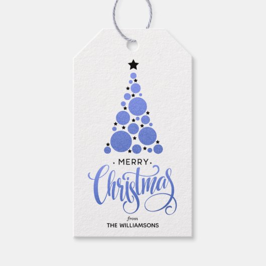 Moderner Blue Christmas Tree Urlaub Geschenkanhänger (Vorderseite)