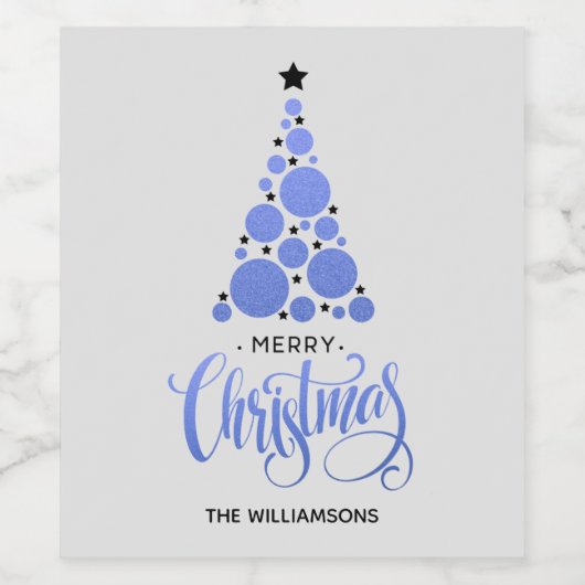 Moderner Blue Christmas Tree Urlaub Weinetikett (Einzelnes Label)