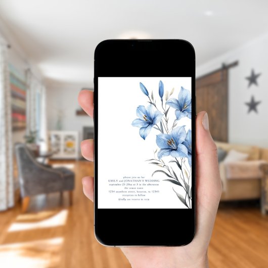 Moderner Blue Florals QR Code Wedding Arch Einladung