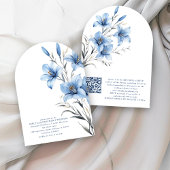 Moderner Blue Florals QR Code Wedding Arch Einladung