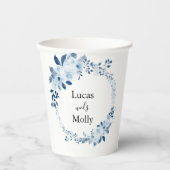 Moderner Blue French Floral Wedpaper Cup Pappbecher (Vorderseite)