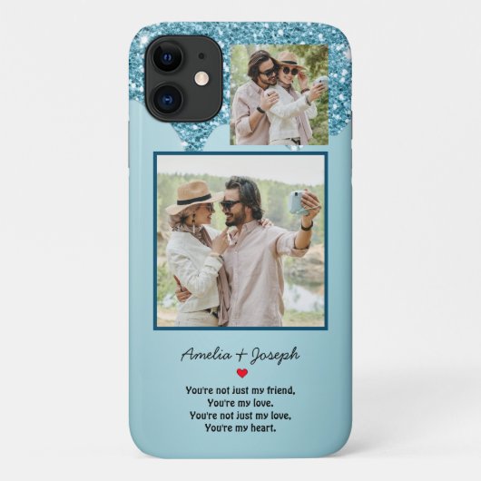 Moderner Blue Glitzer Custom Liebe Couple Foto Case-Mate iPhone Hülle (Rückseite)
