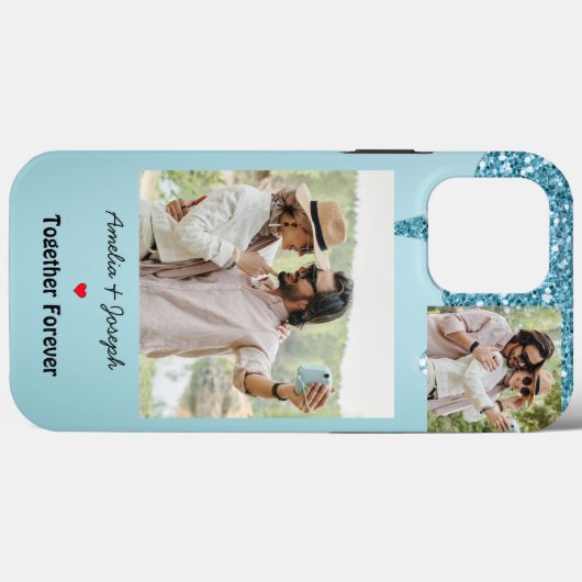 Moderner Blue Glitzer Custom Liebe Couple Foto Case-Mate iPhone Hülle (Rückseite (Horizontal))