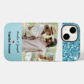 Moderner Blue Glitzer Custom Liebe Couple Foto Case-Mate iPhone Hülle (Rückseite (Horizontal))