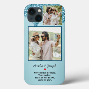 Moderner Blue Glitzer Custom Liebe Couple Foto Case-Mate iPhone Hülle