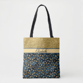 Moderner Blue Gold Leopard Glitzer Personalisiert Tasche (Vorderseite)