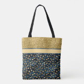 Moderner Blue Gold Leopard Glitzer Personalisiert Tasche (Rückseite)