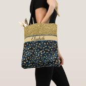 Moderner Blue Gold Leopard Glitzer Personalisiert Tasche (Von Nahem)