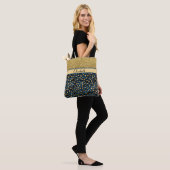 Moderner Blue Gold Leopard Glitzer Personalisiert Tasche (Am Model)