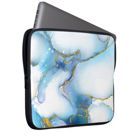Moderner Blue-Gold-Marmor-Hintergrund Notebook-Sie Laptopschutzhülle (Vorne Rechts)