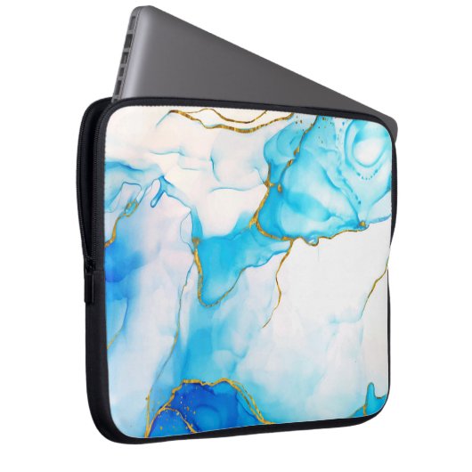Moderner Blue-Gold-Marmor-Hintergrund Notebook-Sie Laptopschutzhülle (Vorne Rechts)