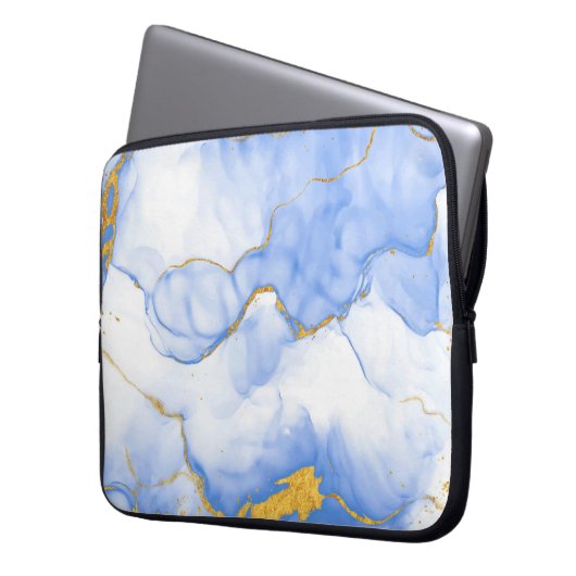 Moderner Blue-Gold-Marmor-Hintergrund Notebook-Sie Laptopschutzhülle (Vorderseite Links)