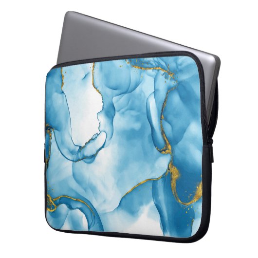 Moderner Blue-Gold-Marmor-Hintergrund Notebook-Sie Laptopschutzhülle (Vorderseite Links)