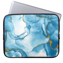 Moderner Blue-Gold-Marmor-Hintergrund Notebook-Sie Laptopschutzhülle
