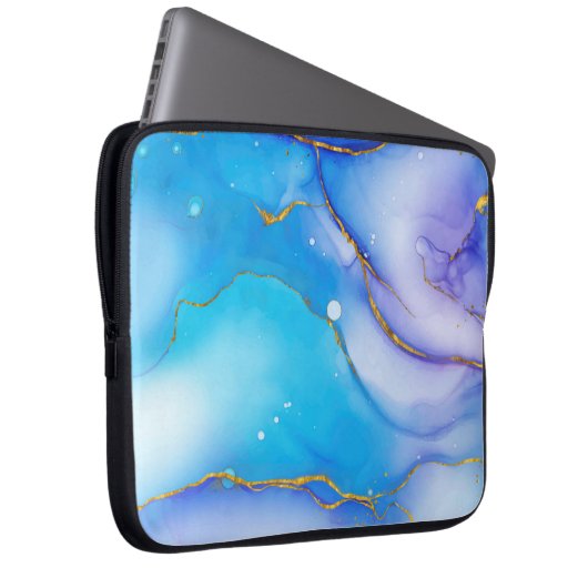 Moderner Blue-Gold-Marmor-Hintergrund Notebook-Sie Laptopschutzhülle (Vorne Rechts)