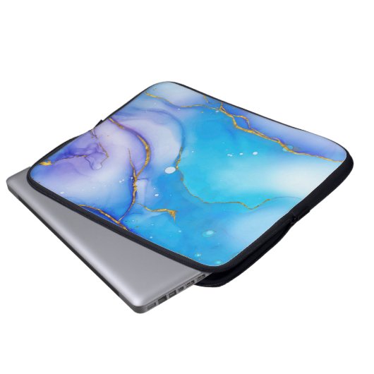 Moderner Blue-Gold-Marmor-Hintergrund Notebook-Sie Laptopschutzhülle (Vorne Knopf)