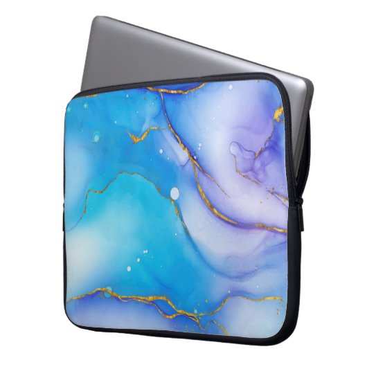Moderner Blue-Gold-Marmor-Hintergrund Notebook-Sie Laptopschutzhülle (Vorderseite Links)