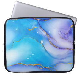 Moderner Blue-Gold-Marmor-Hintergrund Notebook-Sie Laptopschutzhülle