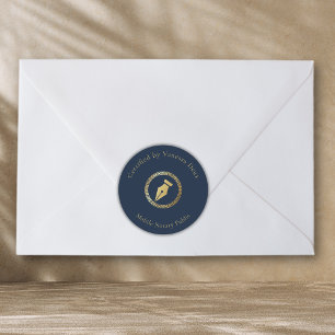 Moderner Blue Gold Notary Pen zertifiziert durch Runder Aufkleber
