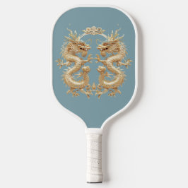 Moderner Blue Gold zweiköpfiger Drache Pickleball Schläger