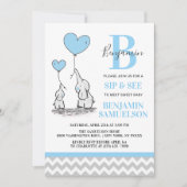 Moderner Blue Gray Elephant SIP & SEE Baby Boy Einladung (Vorderseite)