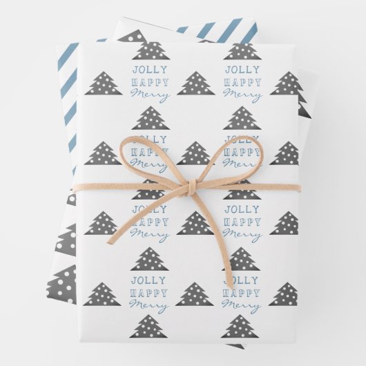 Moderner Blue Gray Weihnachtsbaum Pattern Urlaub Geschenkpapier Set (Beispiel)