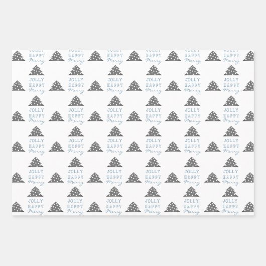 Moderner Blue Gray Weihnachtsbaum Pattern Urlaub Geschenkpapier Set (Vorderseite)