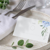 Moderner Blue Hydrangea Hochzeitstisch Platzkarte