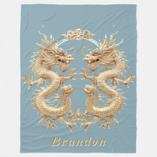 Moderner Blue Initial zweiköpfiger Drache Fleecedecke (Vorderseite)